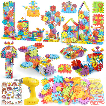 DEKILEA Building Toys, 234 Pieces Upgrade Gear Building Blocks Set Kids Tool Set with Electric Drill, Construction Toys STEM Kit