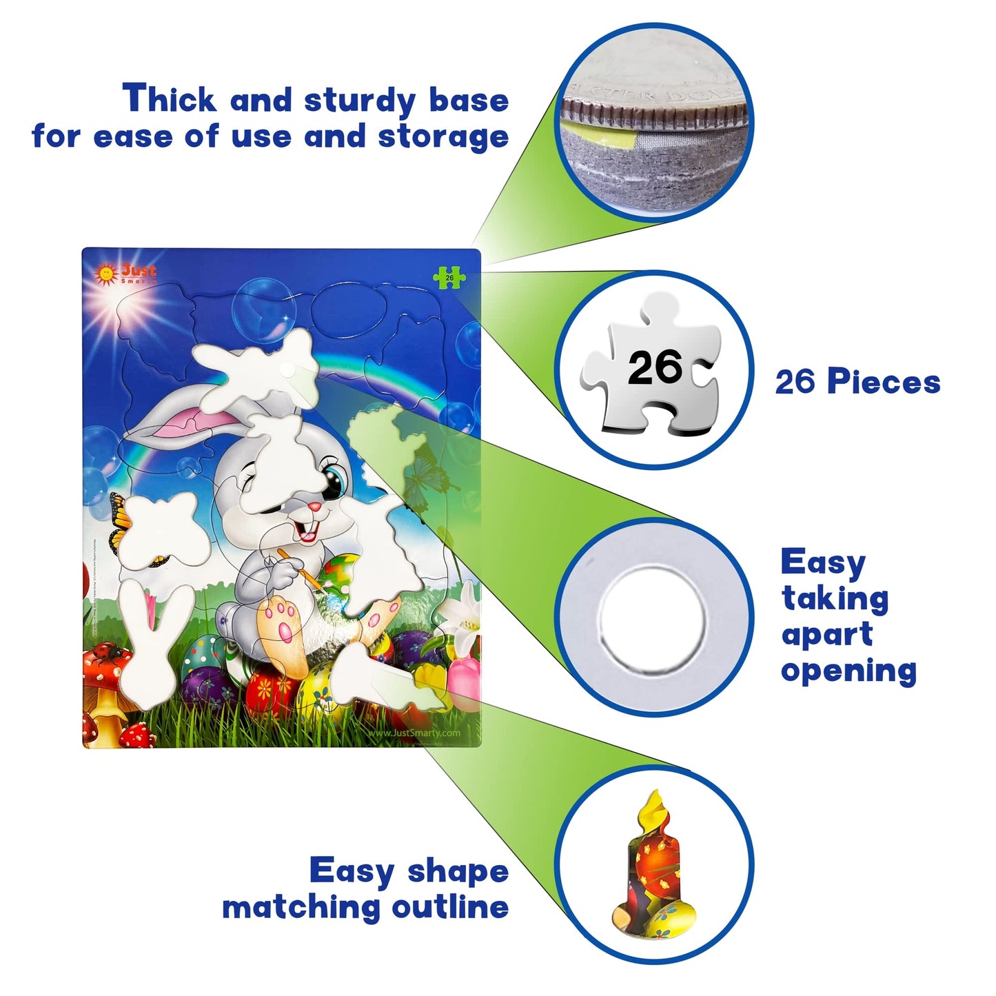 Just Smarty Jigsaw Puzzle Easter Bunny 26 Pieces For Kids Ages 3, 4, 5, 6 Year Old With Fun Shapes And Tray. Easter Gifts & Pres