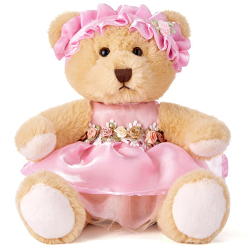 Teddy Bear Stuffed Animal,Small Soft Plush Toy In Dress With Cute Headband, Cuddly Gift For Babies, Boys, Girls On Christmas Or 