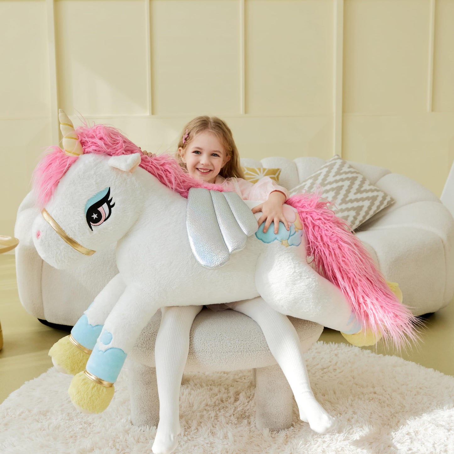 Ikasa Giant Unicorn Stuffed Animal Plush Toy,Large Big Jumbo Soft Toys,43' Huge Cute Plushy Fluffy Plushie,Gifts For Kids Girls Girlfriend Children