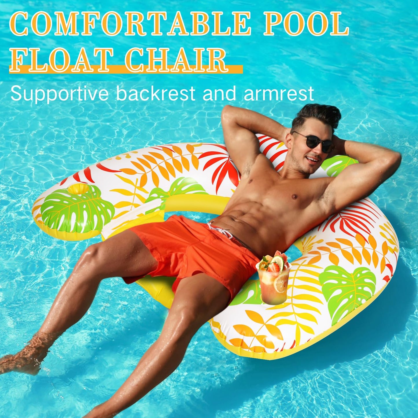 VercanMonth 2 Pack Inflatable Pool Float Chair mature-themed  Pool Chairs with Cup Holders Backrest  Portable Lounge Floaties for Swimming Summer Toy Floaties Beach Party Floaty for mature-themed (Classic Style)