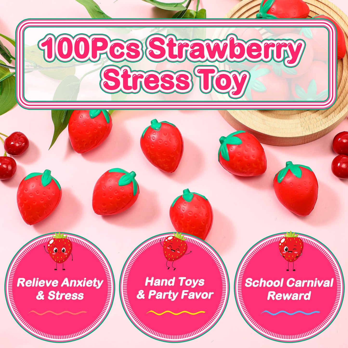 Geosar 24 Pcs 2 Inch Strawberry Stress Balls Mini Foam Strawberry Stretchy Toys Fruit Party Favor Stress Relief Fidget Toy With