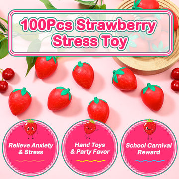 Geosar 24 Pcs 2 Inch Strawberry Stress Balls Mini Foam Strawberry Stretchy Toys Fruit Party Favor Stress Relief Fidget Toy With