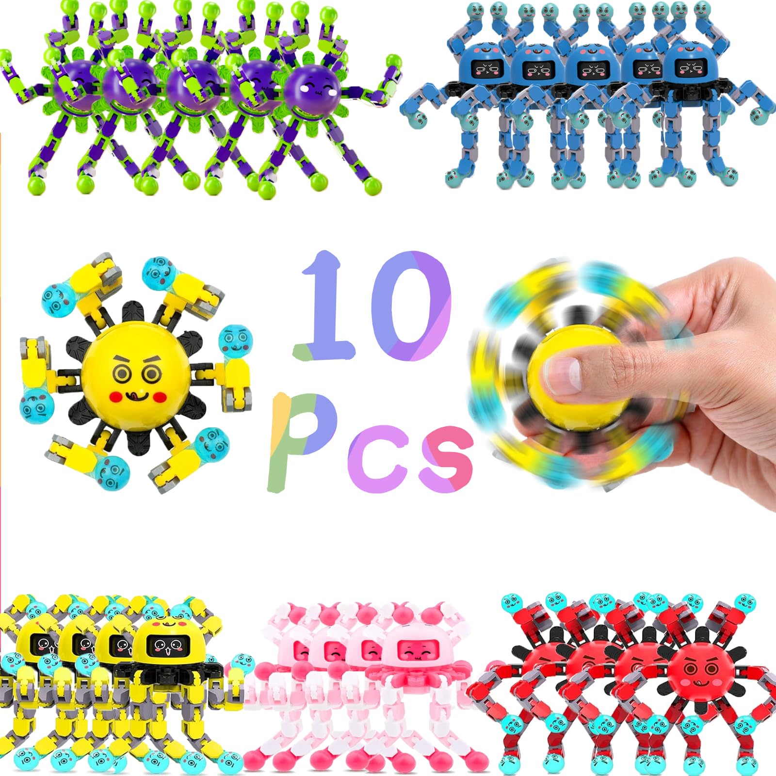10 Pcs Transformable Fidget Spinner Toys For Kids & Adults,Stress Relief Sensory Toys For Boys & Girls, Fingertip Gyros For Adhd