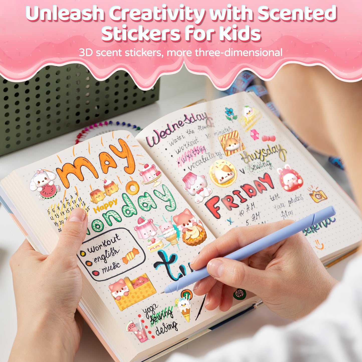 Tageenla 3D Animal Scratch And Sniff Stickers - 45 Sheets Scented Stickers, 9 Different Scents Smelly Stickers - Reward Stickers