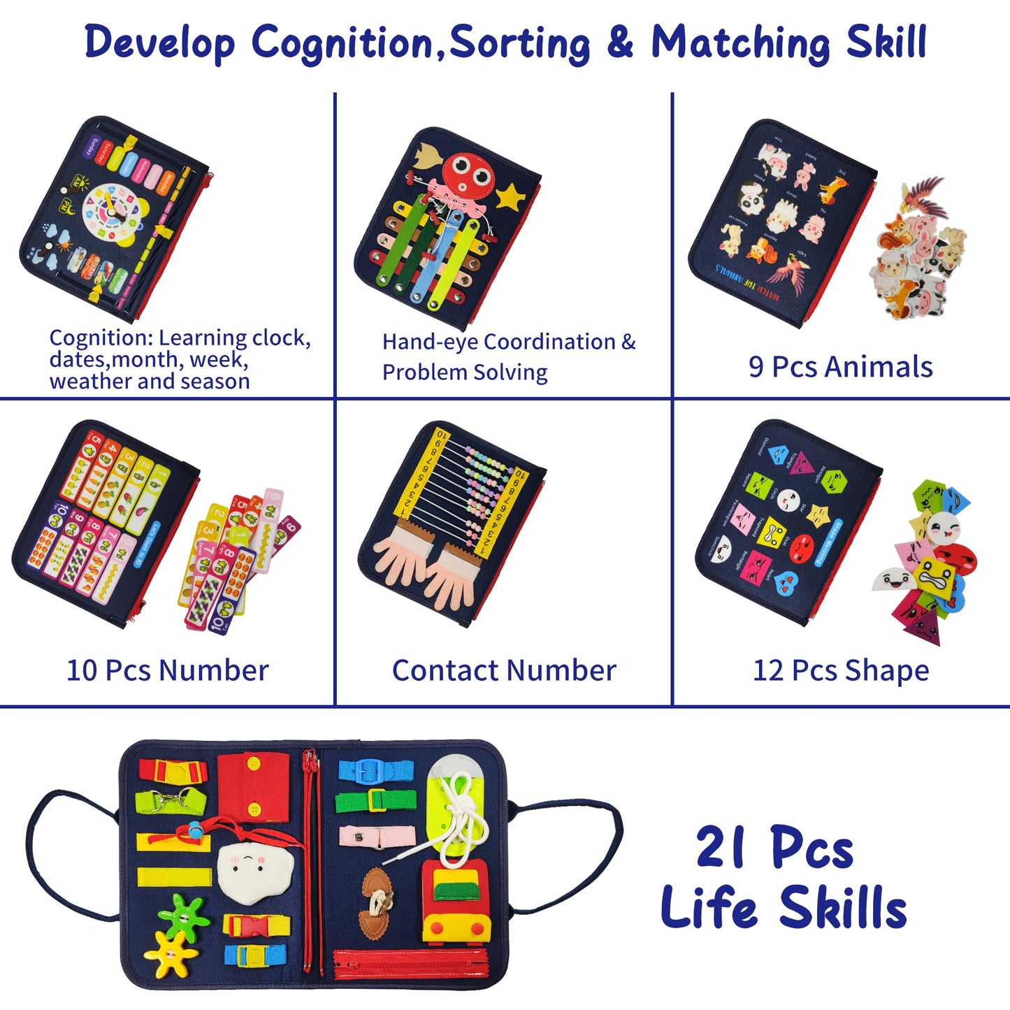 LearnToy Montessori Busy Board for Boys 1 2 3 4 Year, Sensory Toys for Toddlers 1-4, Ideal for Travel and Preschool - ABCs, 123s