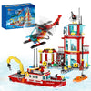 Toy Player City Oceans Fire Station Building Kit - Compatible With Leg0 Fire Station Set, With Fire Station/Fire Helicopter/Fire Ship/Rescue Boat, Gift For Sets For Boys 8-14 Years