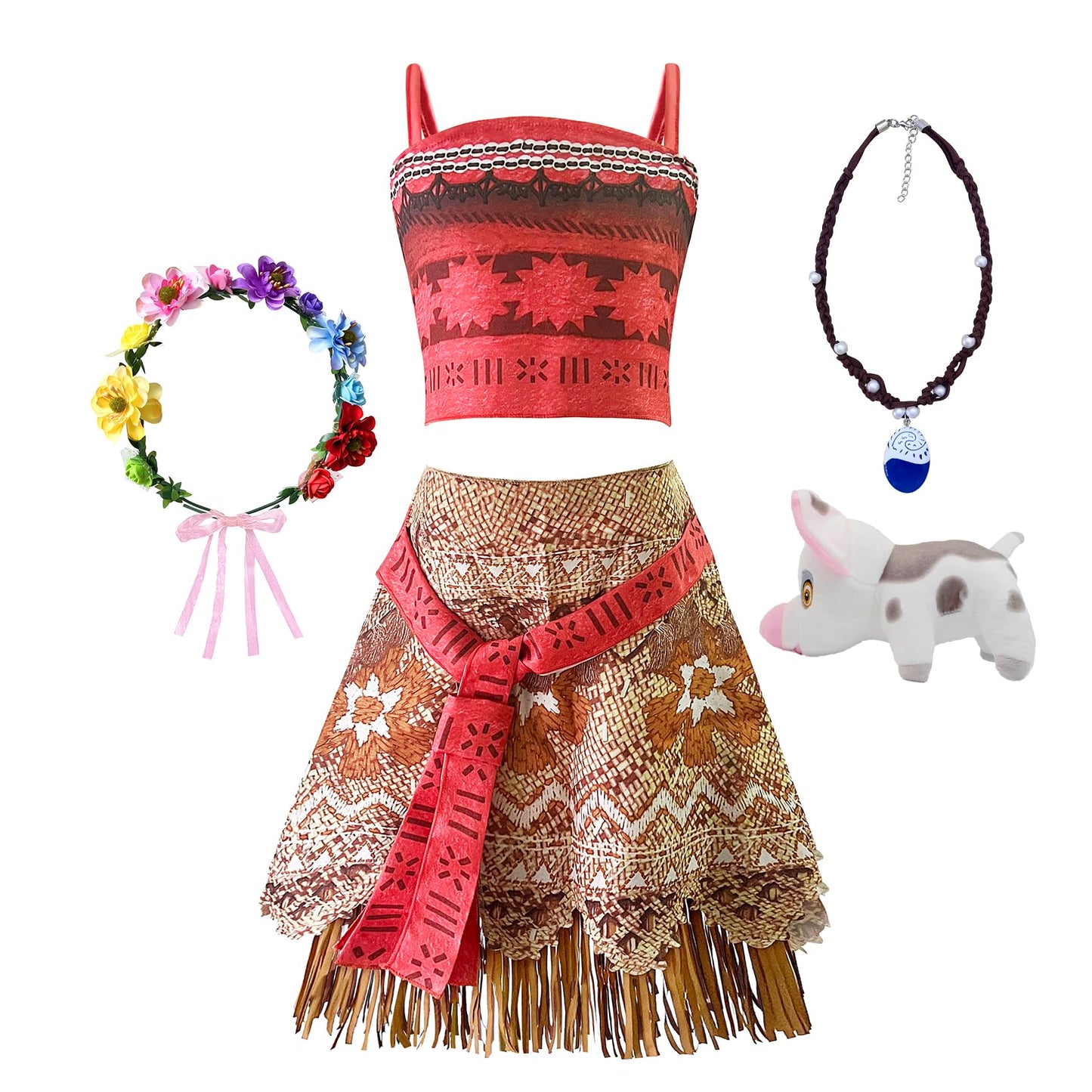 Ruxinrua Girls Adventure Outfit Dress Skirt Set Kids Princess Dress Up Halloween Costume Pig Accessories Size 3-11 Years Old (8-