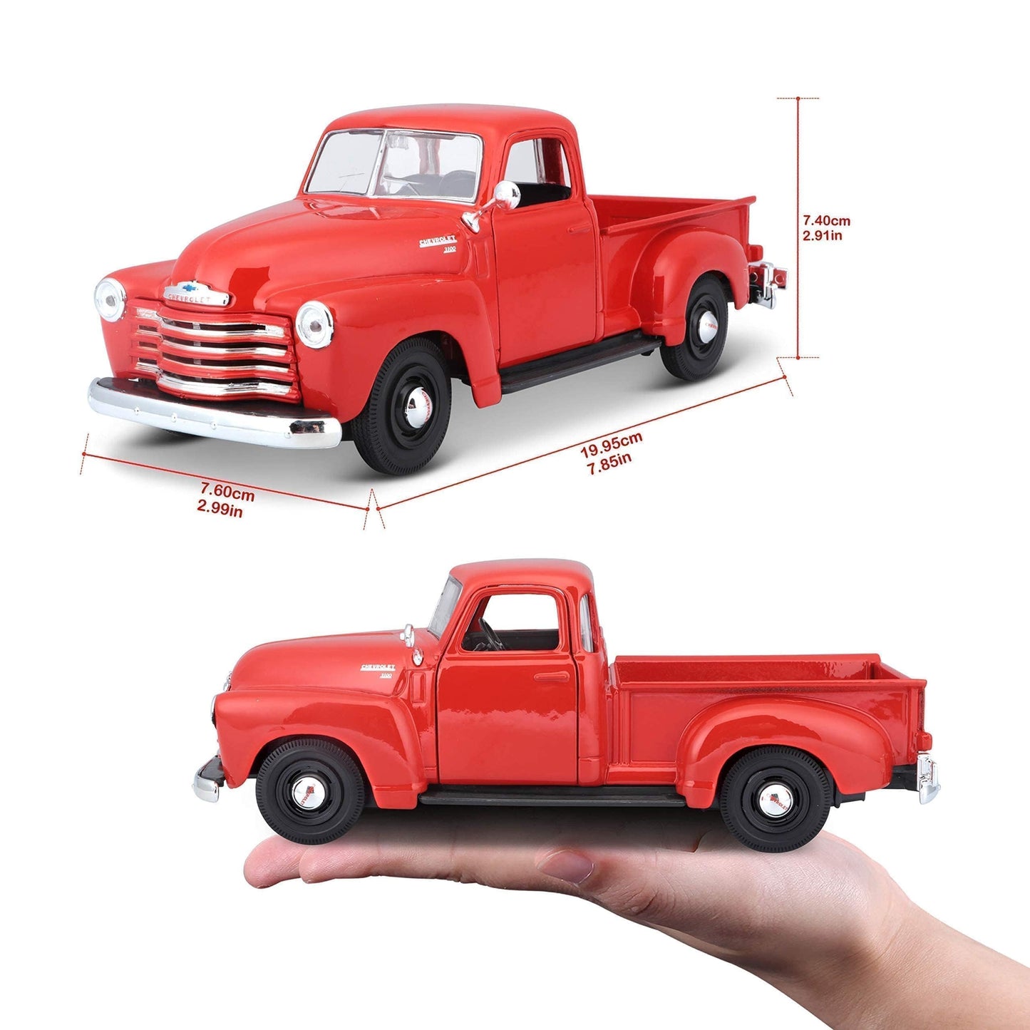 Bauer Spielwaren Maisto 1:25 Diecast Truck - 1950 Chevrolet 3100 Pickup, Red, Model 31952-00000130, Plastic