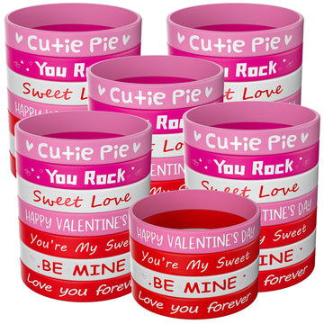 Morcheiong 70 Pcs Valentine's Day Silicone Bracelets Pink Red Party Favors Classic Rubber Wristbands for Kids Adults Valentine's
