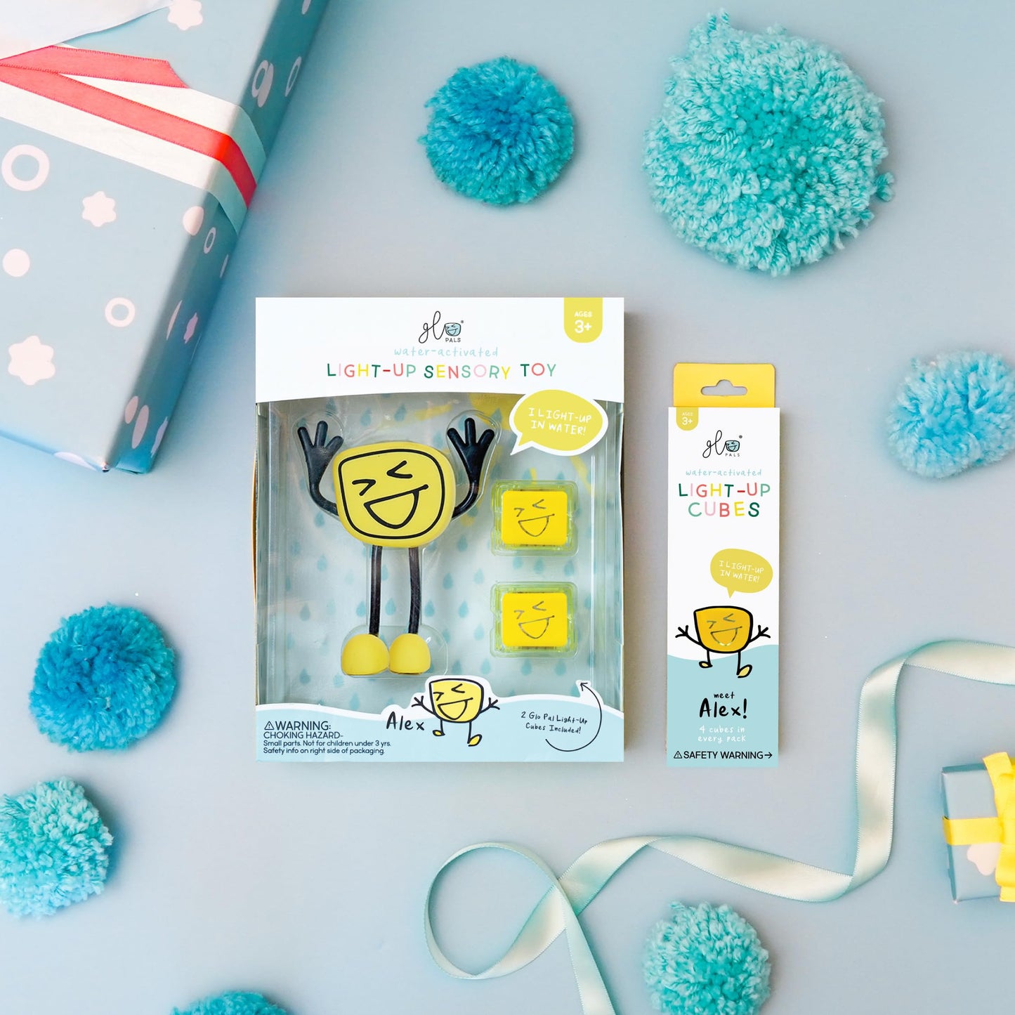 Glo Pals Alex Water-Activated Bath Toy With 6 Reusable Light-Up Cubes For Sensory Play