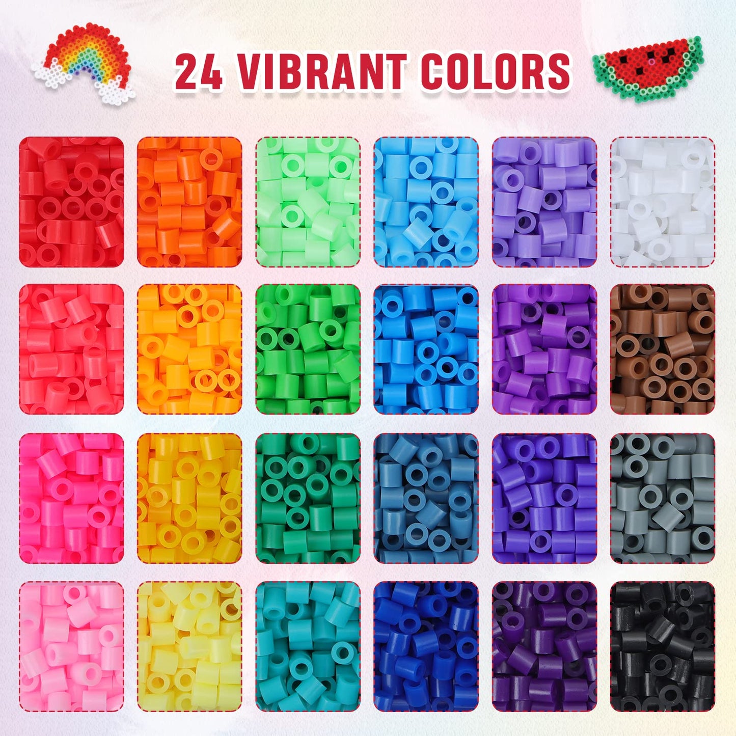 QUEFE 5200pcs Perler Beads Fuse Beads Kit for Boys and Girls, 24 Colors 5mm Melting Beads Set Including Pegboards, Ironing Paper