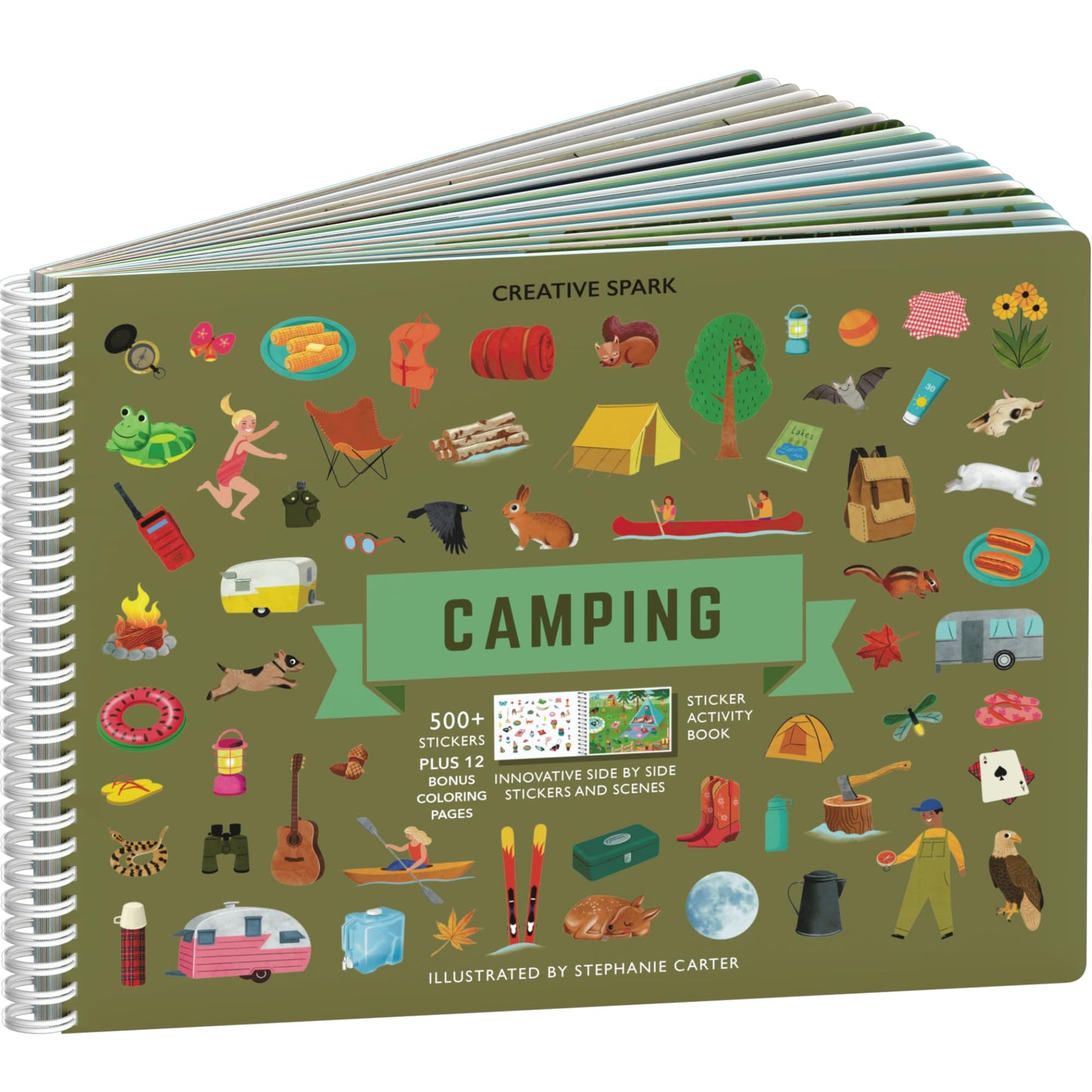 Camping Stickers + Coloring Book (500+ Animal Stickers for Kids & 12 Coloring Pages)- Side by Side Sticker Activity Book - Fun S