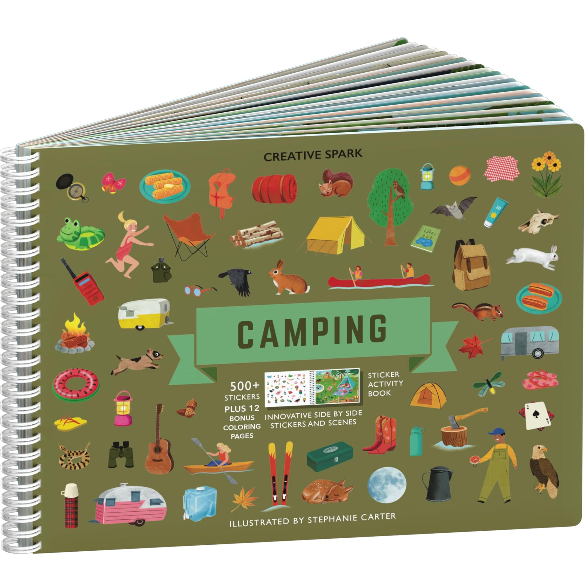 Camping Stickers + Coloring Book (500+ Animal Stickers for Kids & 12 Coloring Pages)- Side by Side Sticker Activity Book - Fun S
