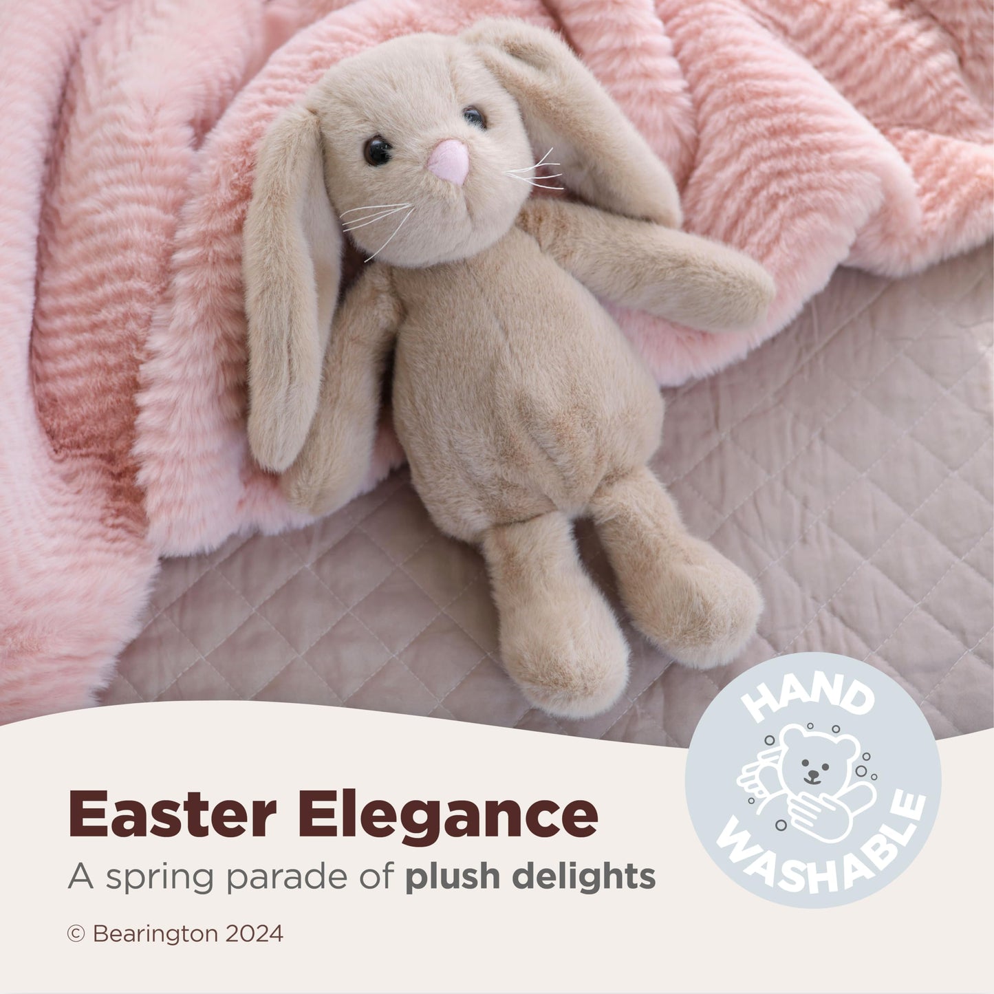 Bearington Snuggle Bunny Plush, 13.5 Inch Tan Stuffed Animal