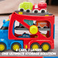 VROOMIX 7-in-1 Extra Large City Truck Toys for Boys Girls, Big Transport Vehicle Carrier Truck with 6 Cars, Extendable Head, Sou