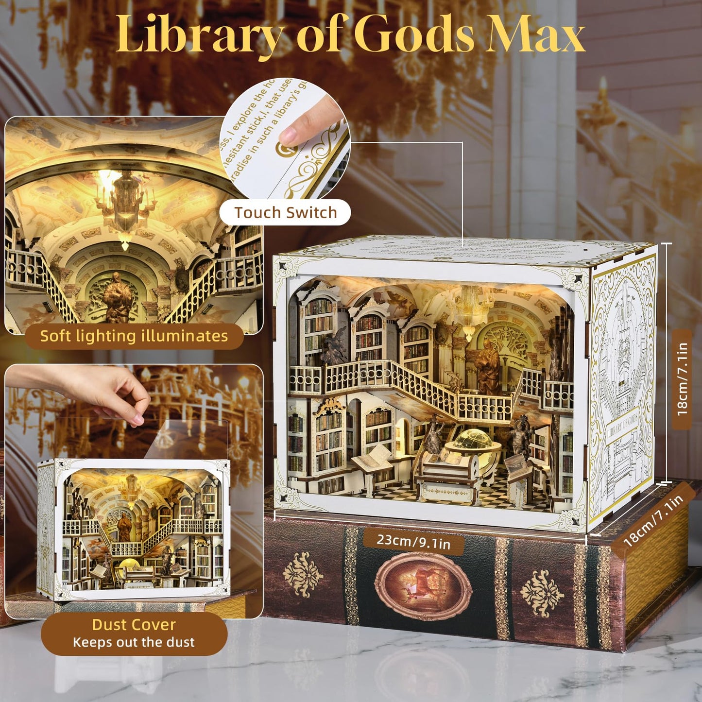 Minicity Diy Book Nook Kit For Adults, 3D Wooden Puzzle Bookend Bookshelf Insert Decor With Led Light And Dust Cover (Library Of