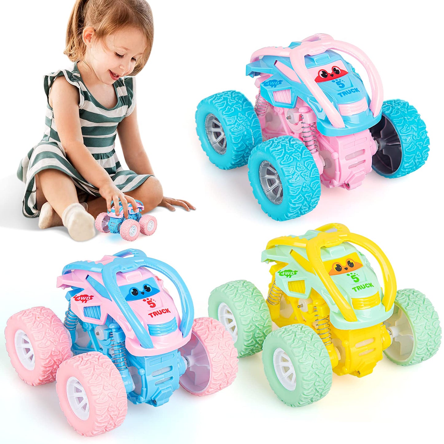 LODBY Car Toys for 2 3 4 Year Old Girls Gifts, Pull Back Cars Toys for Toddler Age 2-6, Monster Trucks for Kids Boys Toys Age 2-