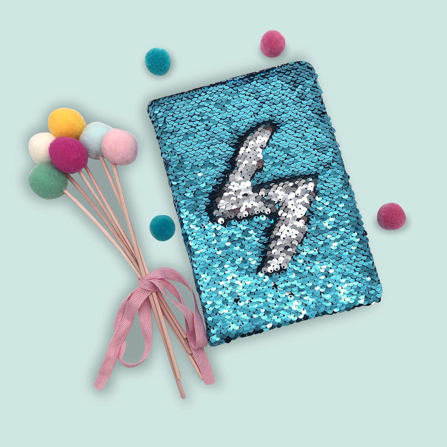 Sequin Girls Journal for Kids  8.5x5.5 Inches 160 Lined Pages Diary for Girls and Boys Reversible Flip Sequence Notebook for Teen Pre School Writing Drawing Travel Gifts (Lake Blue to Sliver)