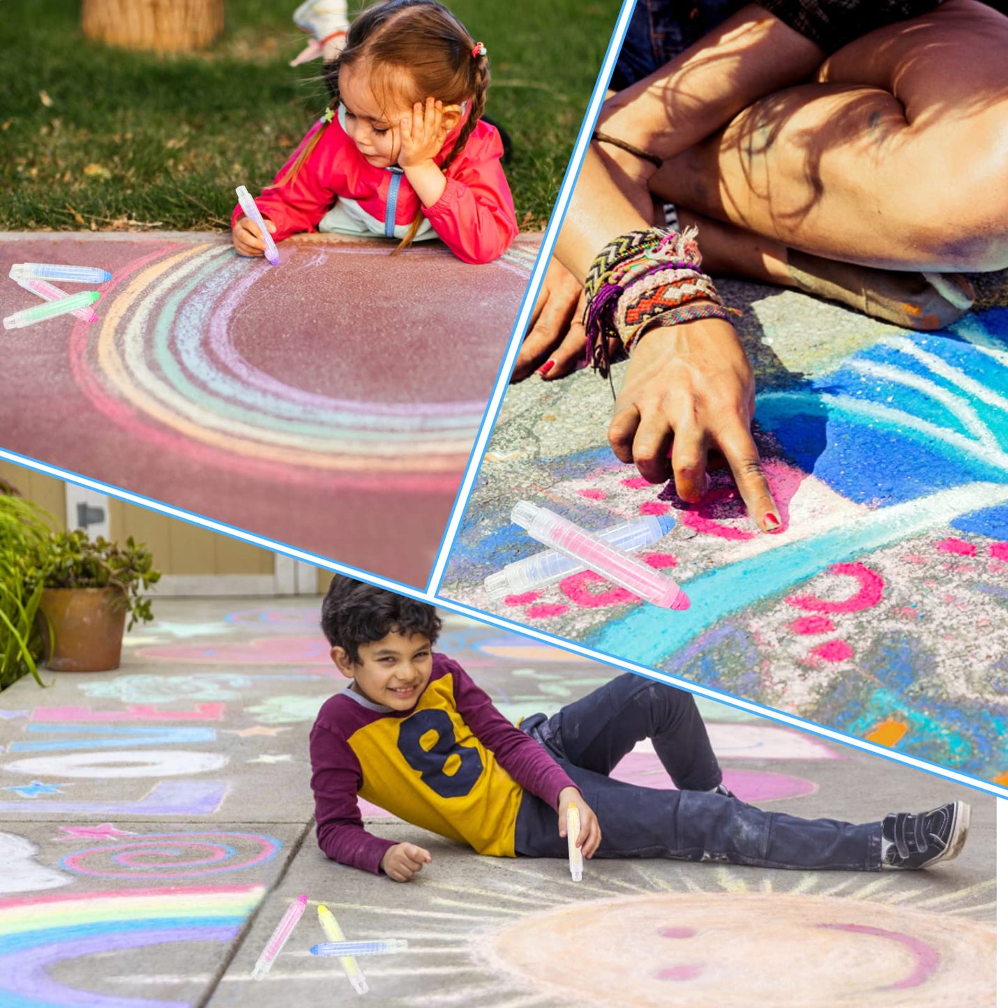 24 Pcs Sidewalk Chalk Set For Kids, 12 Colors Dust-Free Washable Outdoor Toddler Chalk With Holder For Blackboard Drawing Writin