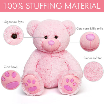 Lotfancy Teddy Bear Stuffed Animals, 20 Inch Pink Stuffed Bear, Cute Plush Toy With Footprints, Plushies For Kids Baby Toddlers