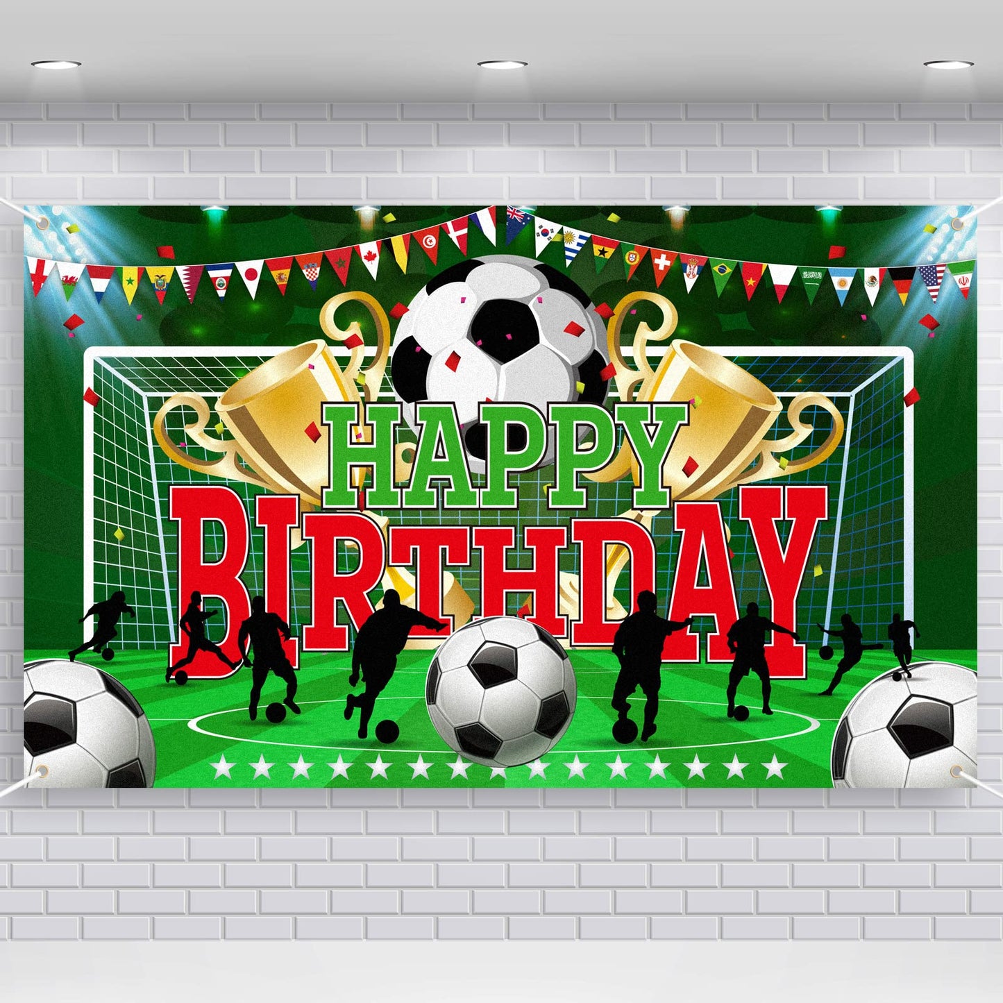 durony Soccer Party Backdrop Sports Themed Party Decoration Soccer Happy Birthday Banner Wall Hanging Decor Photo Background for