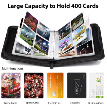Wot I Trading Card Binder, 400 Pockets Card Binder Sleeves With Zipper, Double Sided Pockets Card Holder Carry Card Case For Bas
