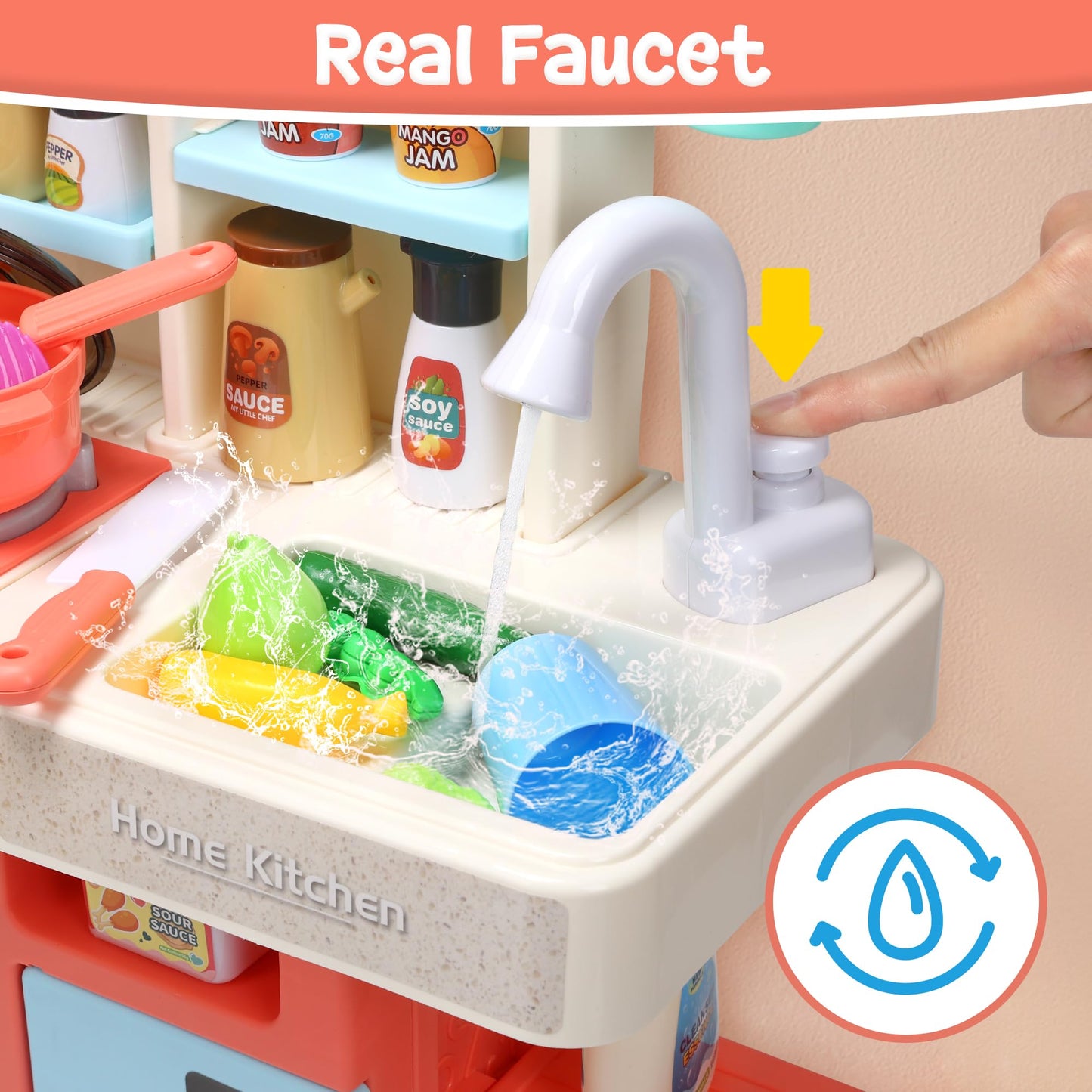 HOLYFUN Kids Kitchen Playset, Kitchen Set for Toddler with Sound and Light, Cooking Stove with Steam, Play Sink and Toy Kitchen