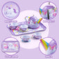 JOYIN Unicorn Tea Party Set for Little Girls, Pretend Purple Tin Teapot Set, Princess Tea Time Play Kitchen Toy with Teapot, Cup