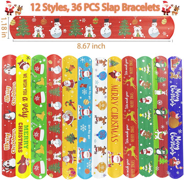 NovaHance 36 PCS Slap Bracelets Christmas Party Favors,Bulk Snap Bracelet Party Favors Supplies for kids&teens Gifts Teacher Cla