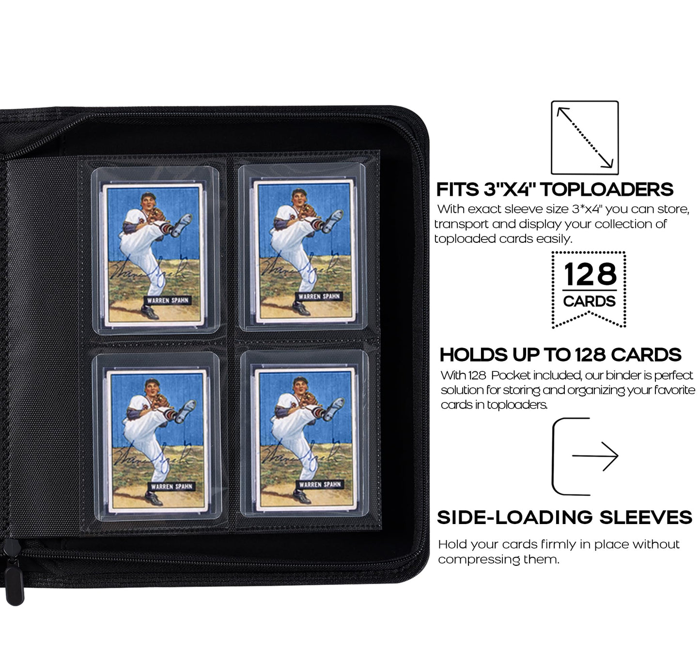 Toploader Binder  Holds 128 Top Loaders - 4 Pocket Top Loader Binder for 3 x 4 Rigid Card Holders for Trading Cards or Sports Cards  Model A - Sky Blue
