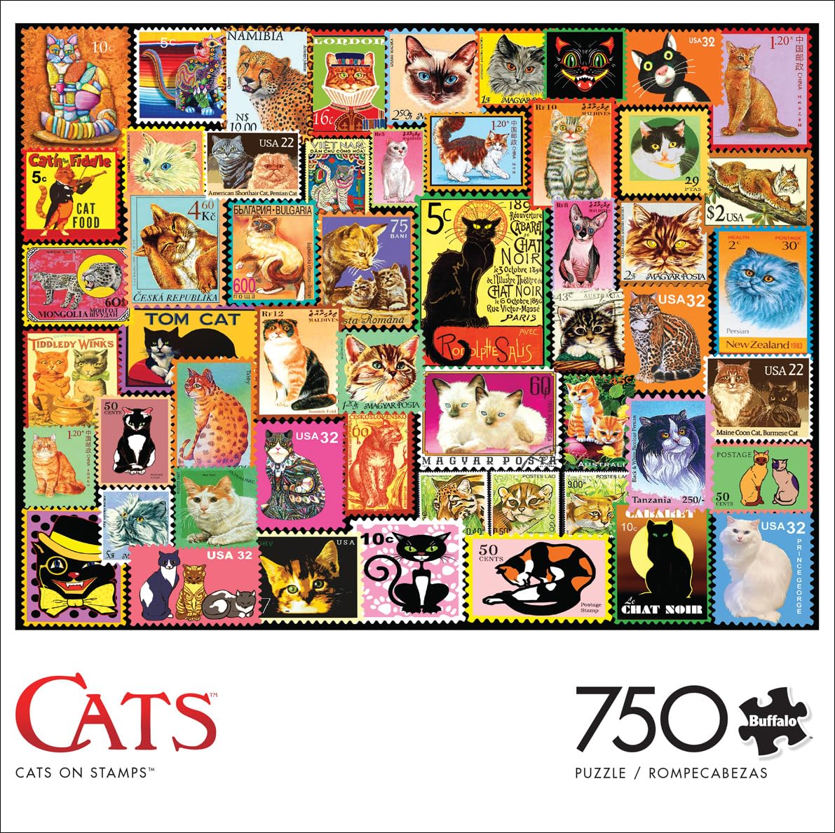 Buffalo Games 750 Piece Jigsaw Puzzle - Cats on Stamps - Large Multicolor - Paper - Model 17319 - Perfect for Game Nights