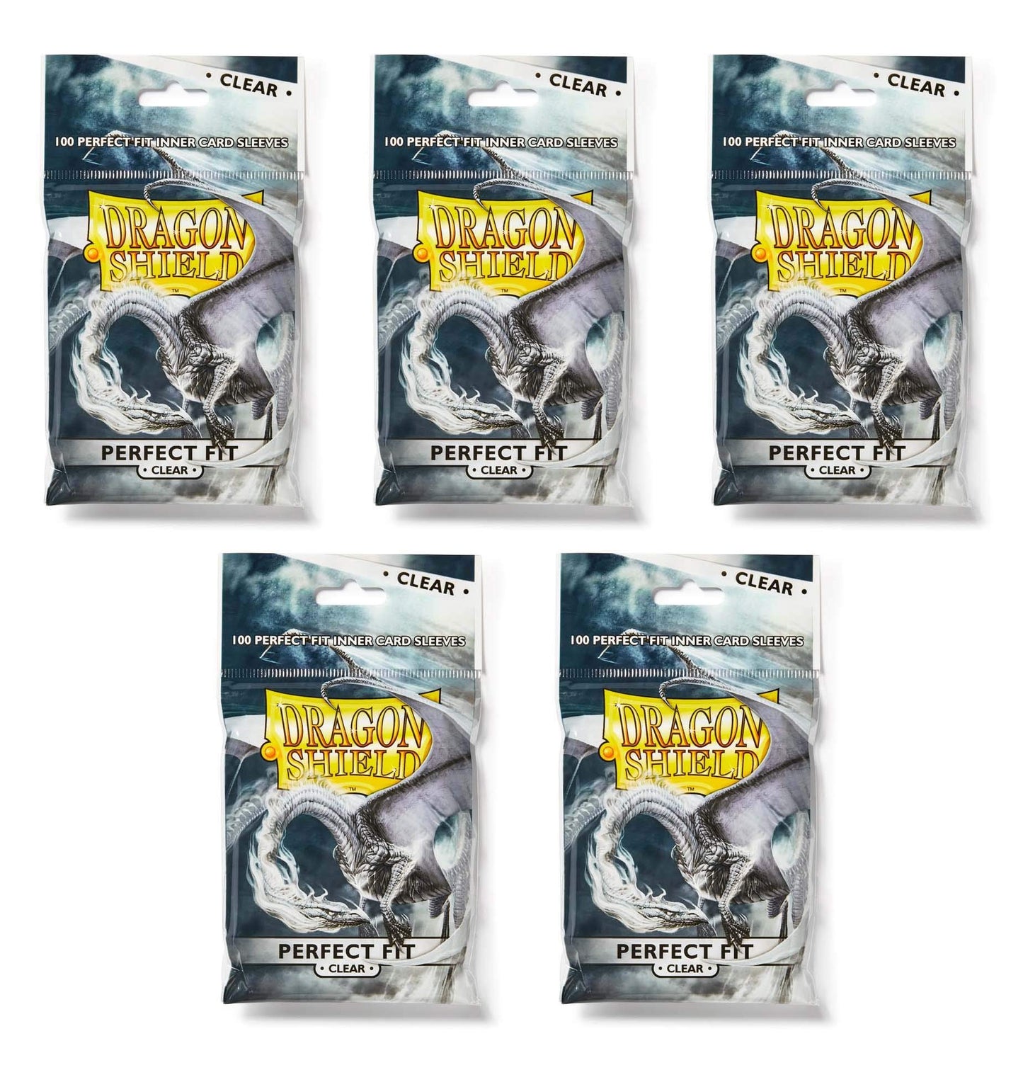 Dragon Shield Bundle: 5 Packs Of Clear Perfect Fit Standard Size Sleeves - 500 Sleeves Total