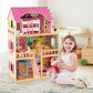 HONEY JOY Pink Doll House, Wooden Kids Dollhouse with Balcony & Stairs, 15 Pieces Accessories & Furniture Included, Large 3-Stor