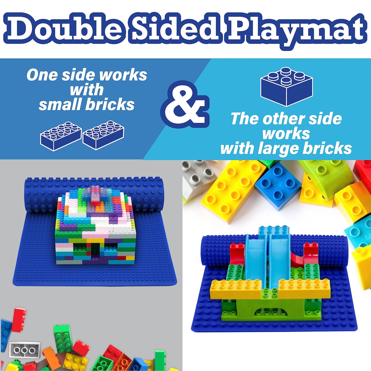 SCS Direct Brick Building Blocks Silicone Playmat - 16" Portable Green Playmat for Kids, Compatible with All Major Brands, Model BRK-PLM
