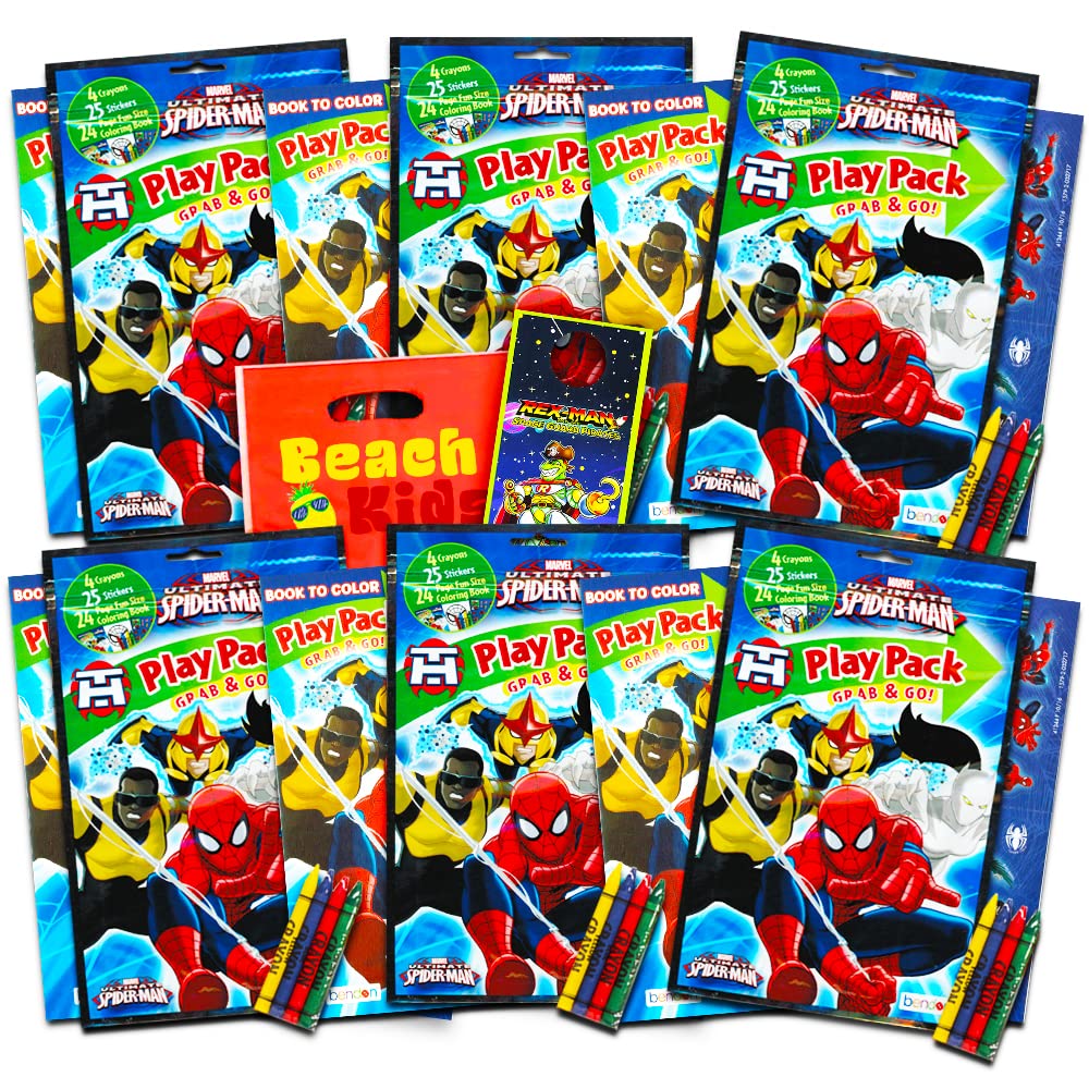 Marvel Spiderman Ultimate Party Favors Packs -- 6 Sets with Stickers, Coloring Books and Crayons (Spider-Man Party Supplies)