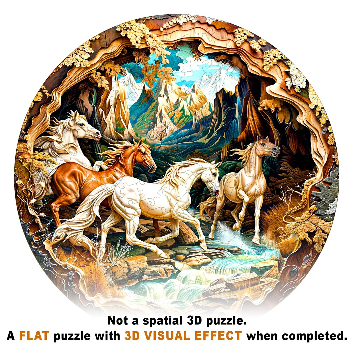 Wooden Puzzles for mature-themeds - Horse Wooden Jigsaw Puzzle - Unique Shape 3D Vision Wood Puzzles mature-themed - Christmas Birthday Gifts for mature-themeds/Friends/Family - 100pcs 8.5 * 8.5in