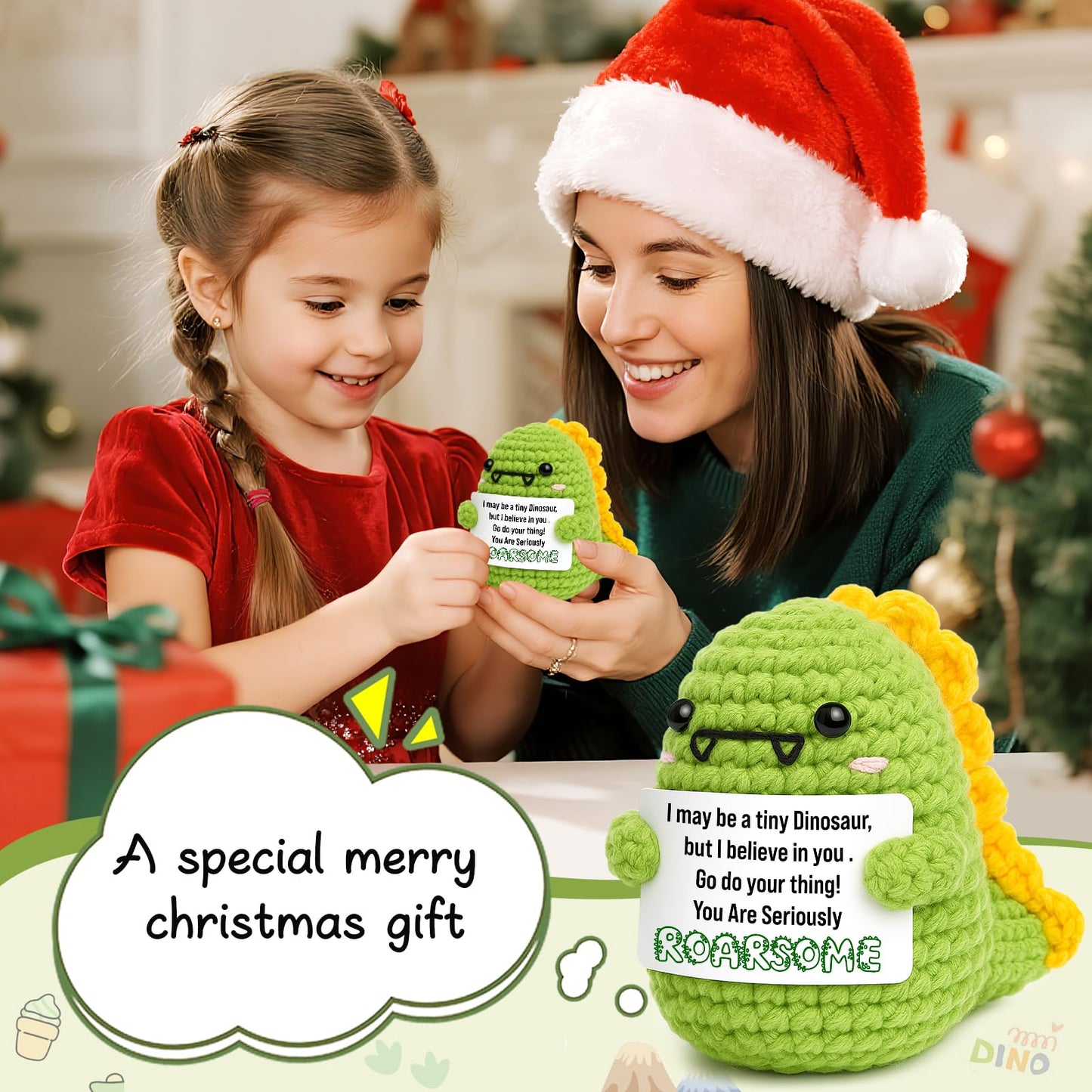 OCCdesign Mini Christmas Inspirational Gifts - Handmade Positive Dinosaur for Women Men Coworkers Friends Encouragement Birthday