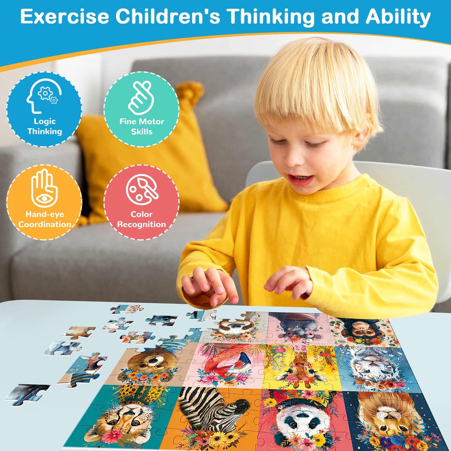 100 Pieces Puzzles For Kids Ages 4-8 | Beautiful Wild Animals Jigsaw Puzzles | Large 100 Piece Puzzle For Toddler Children | Sturdy,Safe | Engaging & Educational Toys Great Gift For Boys Girls,15X10In