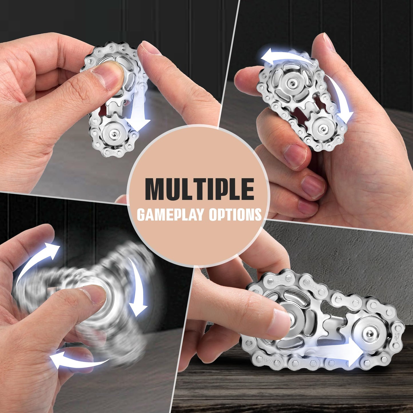 Fidget Toys For Adults Metal Fidget Bike Chain Assemble Fidgets Spinners Toy For Teens Cool Gadgets Desk Office Gift Anxiety Rel