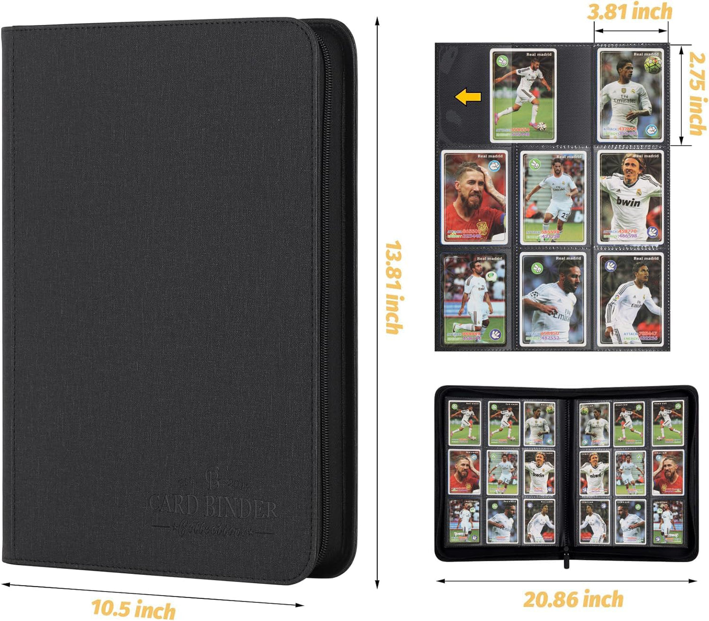 Foalgo 9 Pocket Card Binder, Premium Zip Trading Card Binder, 540 Double Sided Pocket Pu Collection Binder, Collector Album, Card Folder For Mtg, Tcg, Sports Cards (Black)
