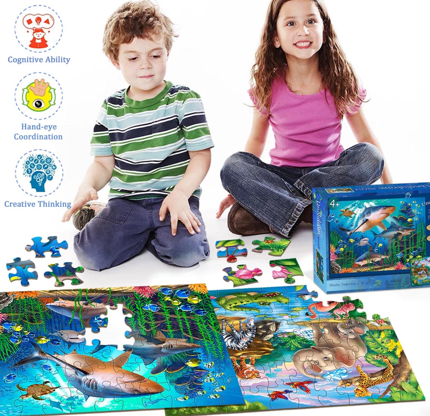 Puzzles For Kids Ages 4-8 - 2 X 60 Pieces Puzzles For Kids Ages 3-5 6-8 - Toy For Learning Ocean & Forest Animals - Educational