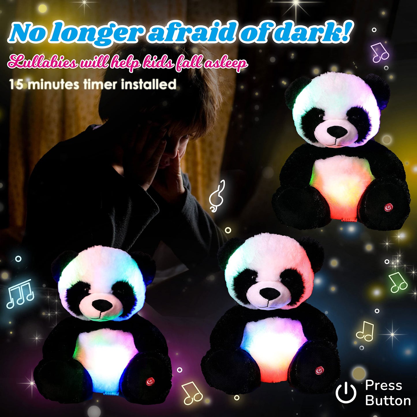 Cuteoy Musical Led Panda Stuffed Animal Glow Soft Plush Toys Light Up In Dark Singing Bedtime Companion Birthday Gift For Kids On Christmas Birthday, 10''…