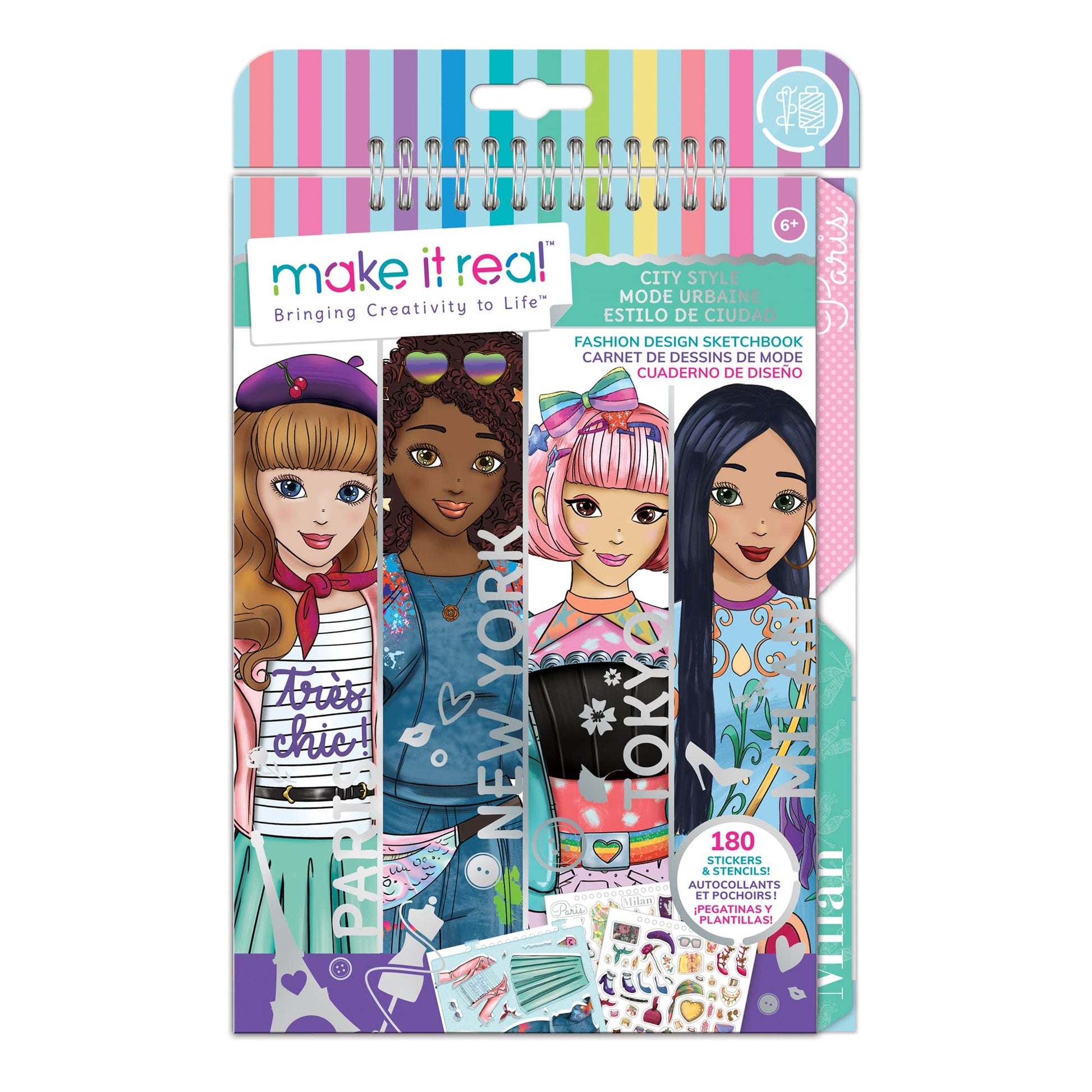 Make It Real – Fashion Design Sketchbook: City Style - Inspirational Fashion Design Coloring Book For Girls - Includes Sketchbook, Stencils, Stickers, And Fashion Design Guide