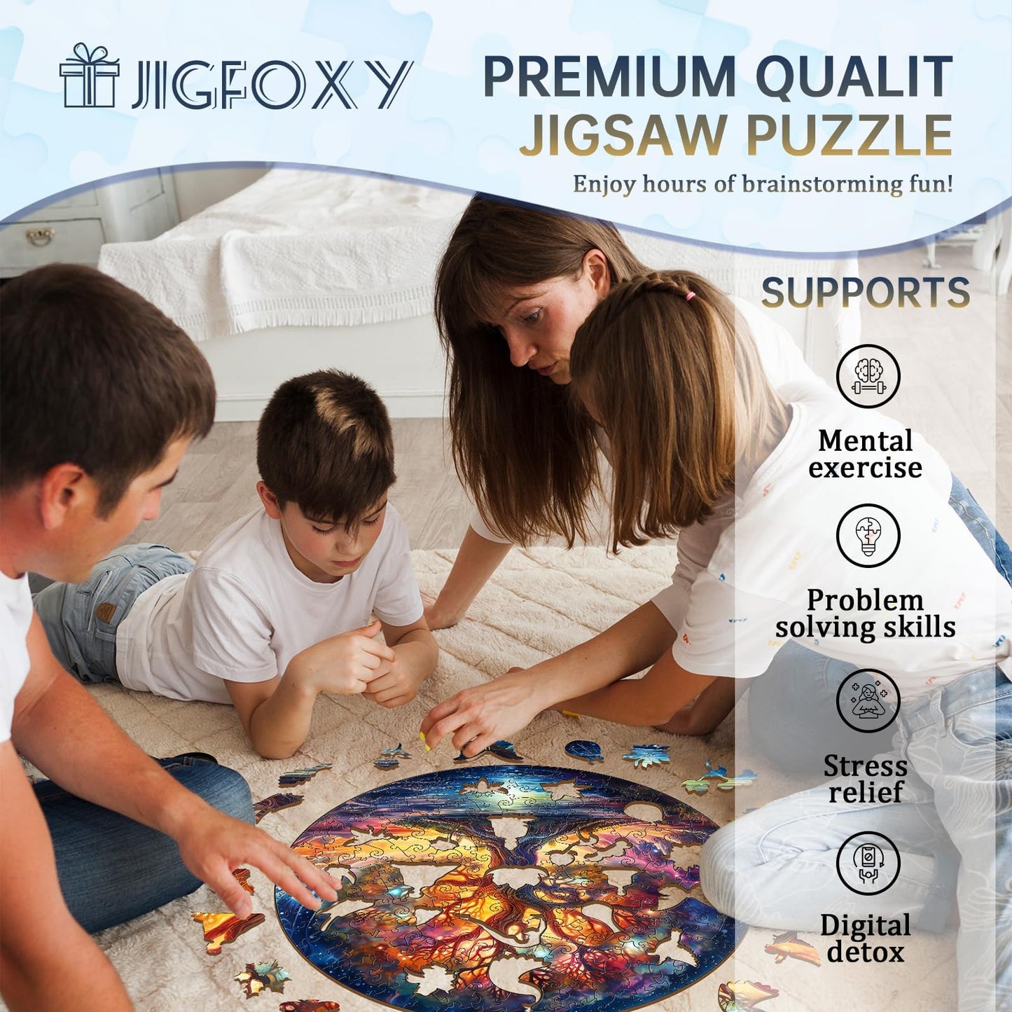 Jigfoxy Wooden Puzzles for mature-themeds  Tree of Life Wood Puzzles mature-themed  Unique Animal Shape Wooden Jigsaw Puzzles  Birthday Gifts for Puzzles Lovers Family Friend (M-11.4 * 11.4in-190 pcs)