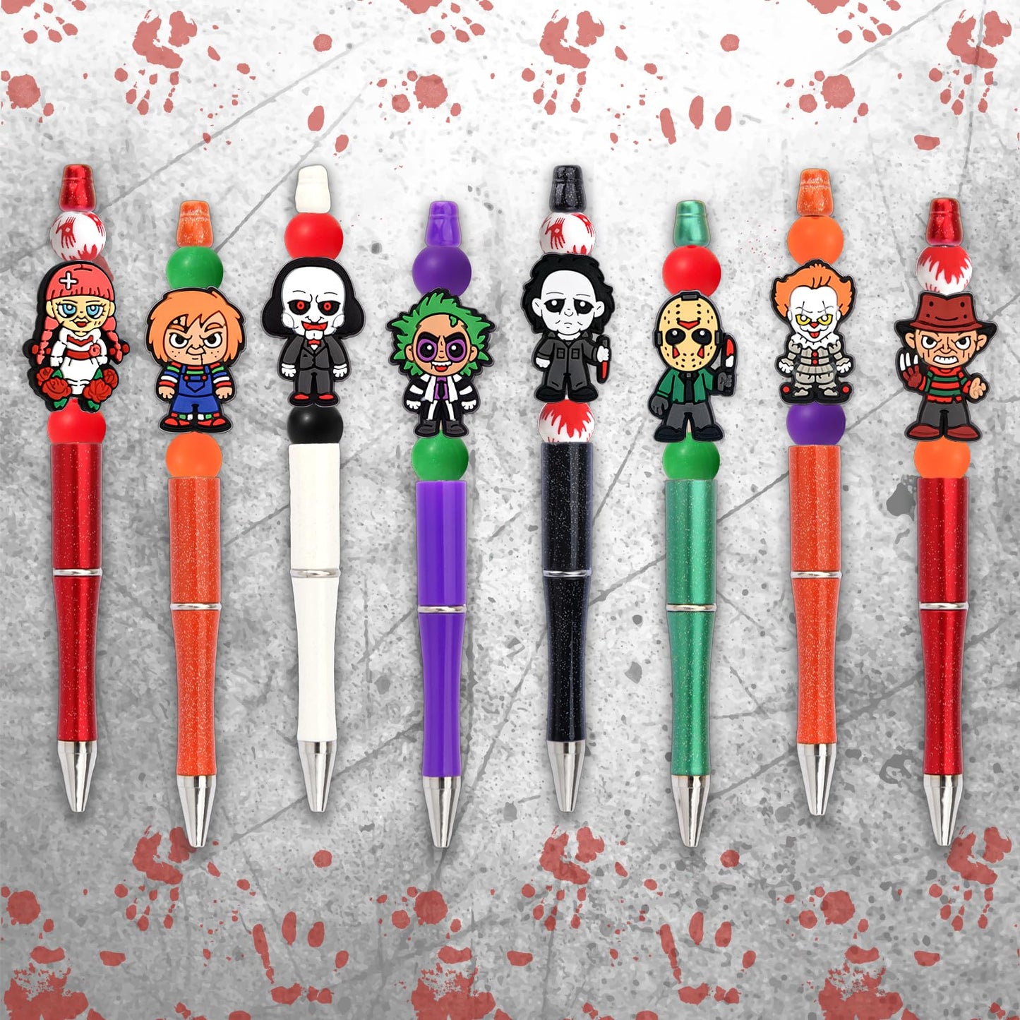 Uywgaun 8Pieces Halloween Beadable Pens Kit Horror Silicone Focal Beads for Pens DIY Ballpoint Pen Beadable Items - DIY Making K