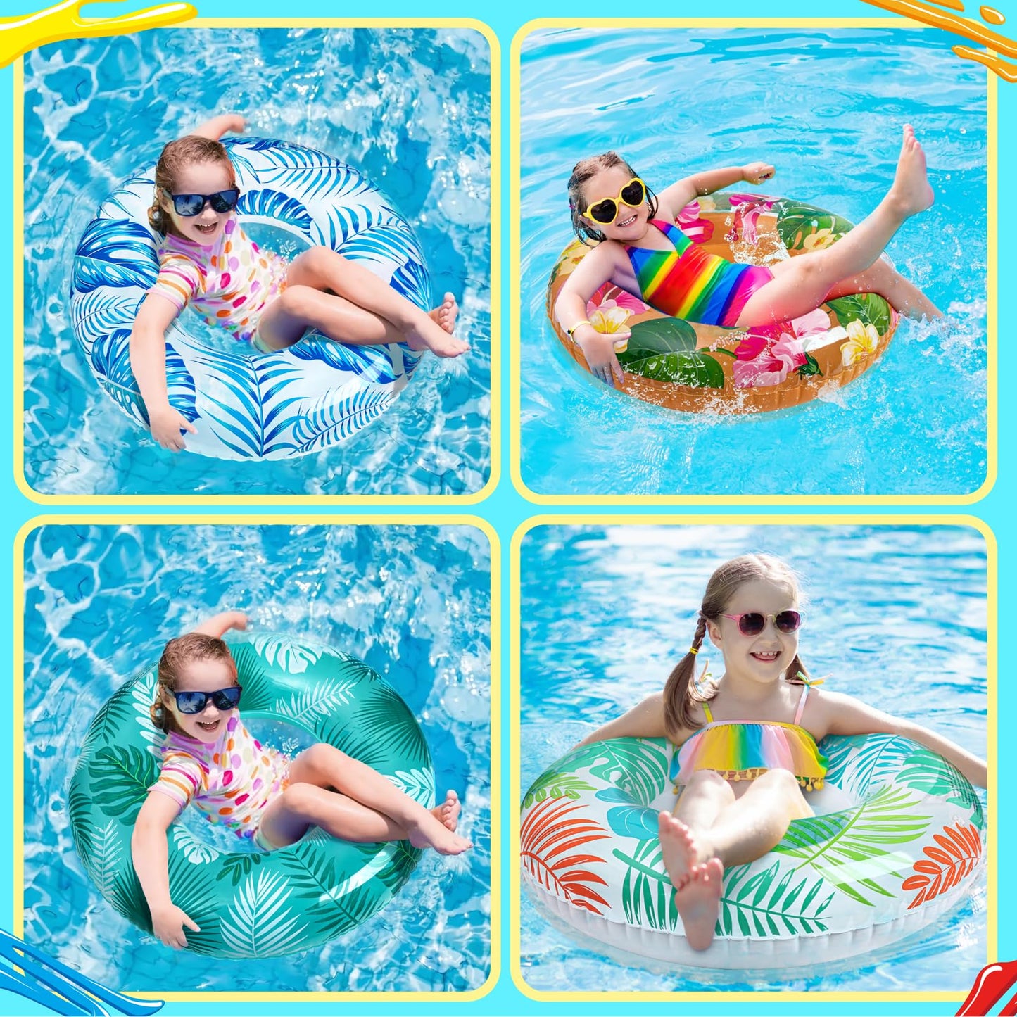 90Shine 7Pcs Luau Pool Floats: Hawaiian Swimming Rings With 13.5' Beach Balls - Inflatable Tubes Floaties Toys For Kids Adults