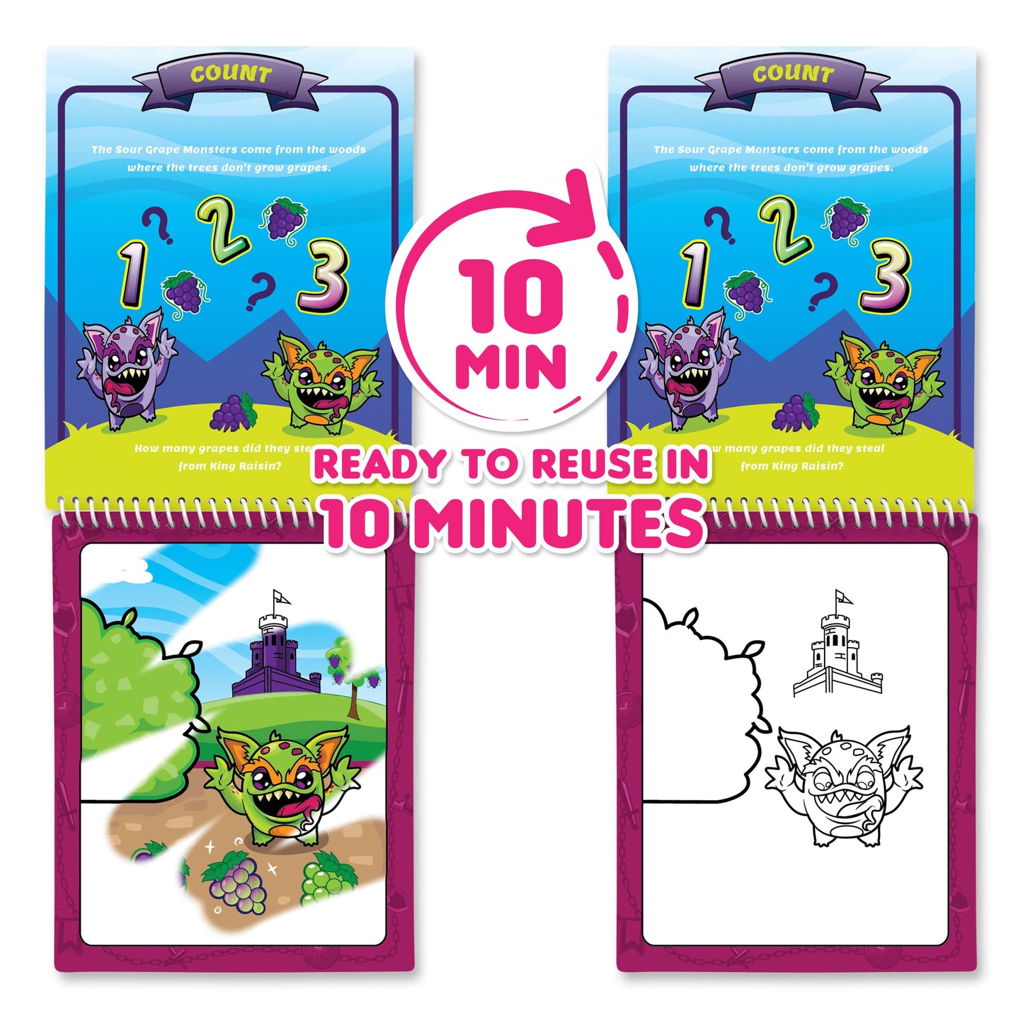 Water Magic - Scented Reusable Water Reveal Activity Books - No Mess, All Fun By Scentco (Grape Kingdom And Construction)
