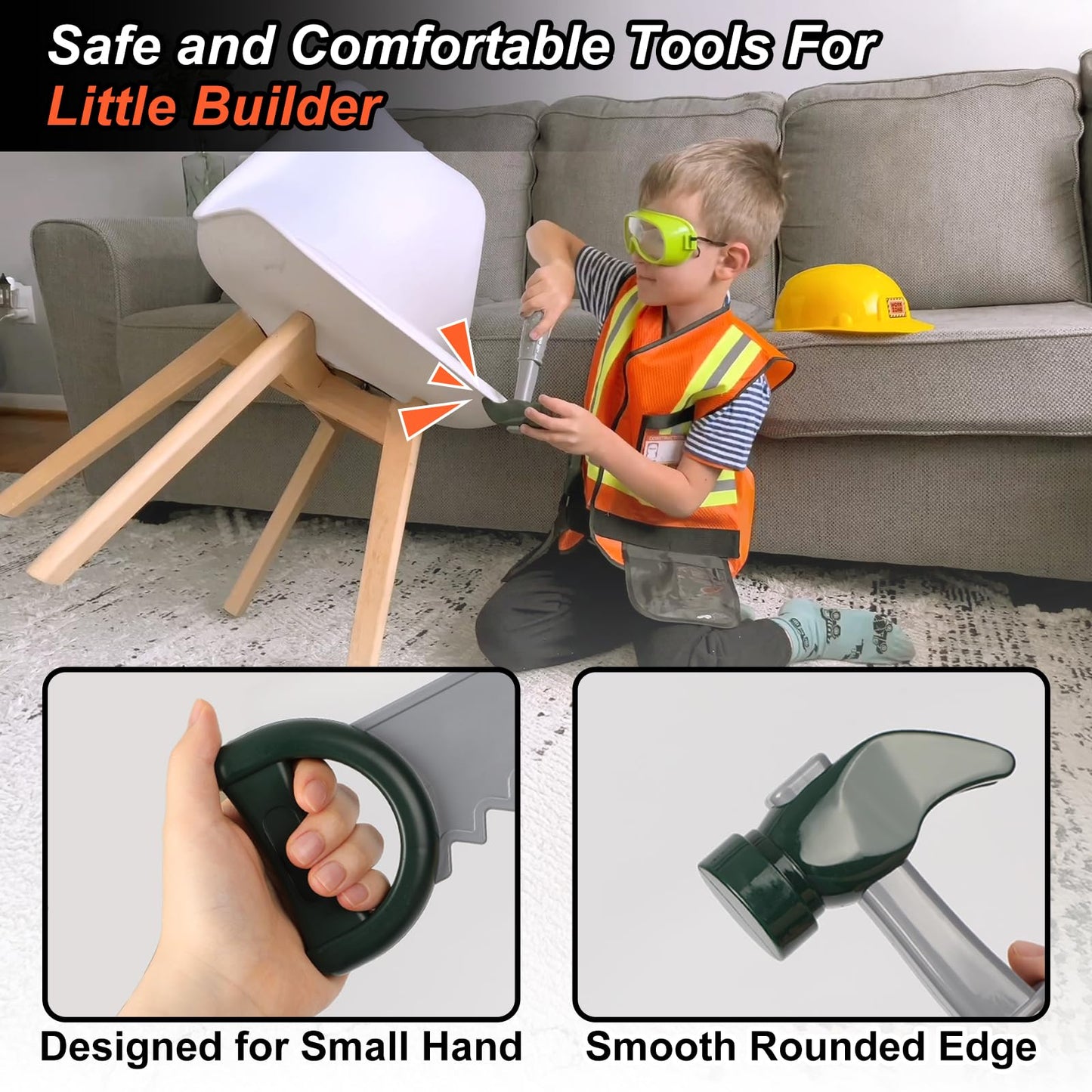 Liberry Kids Tool Set - Construction Worker Costume, Small, Orange, Plastic, Model CP00236, Dress Up Toys for Boys & Girls 3-5 Years