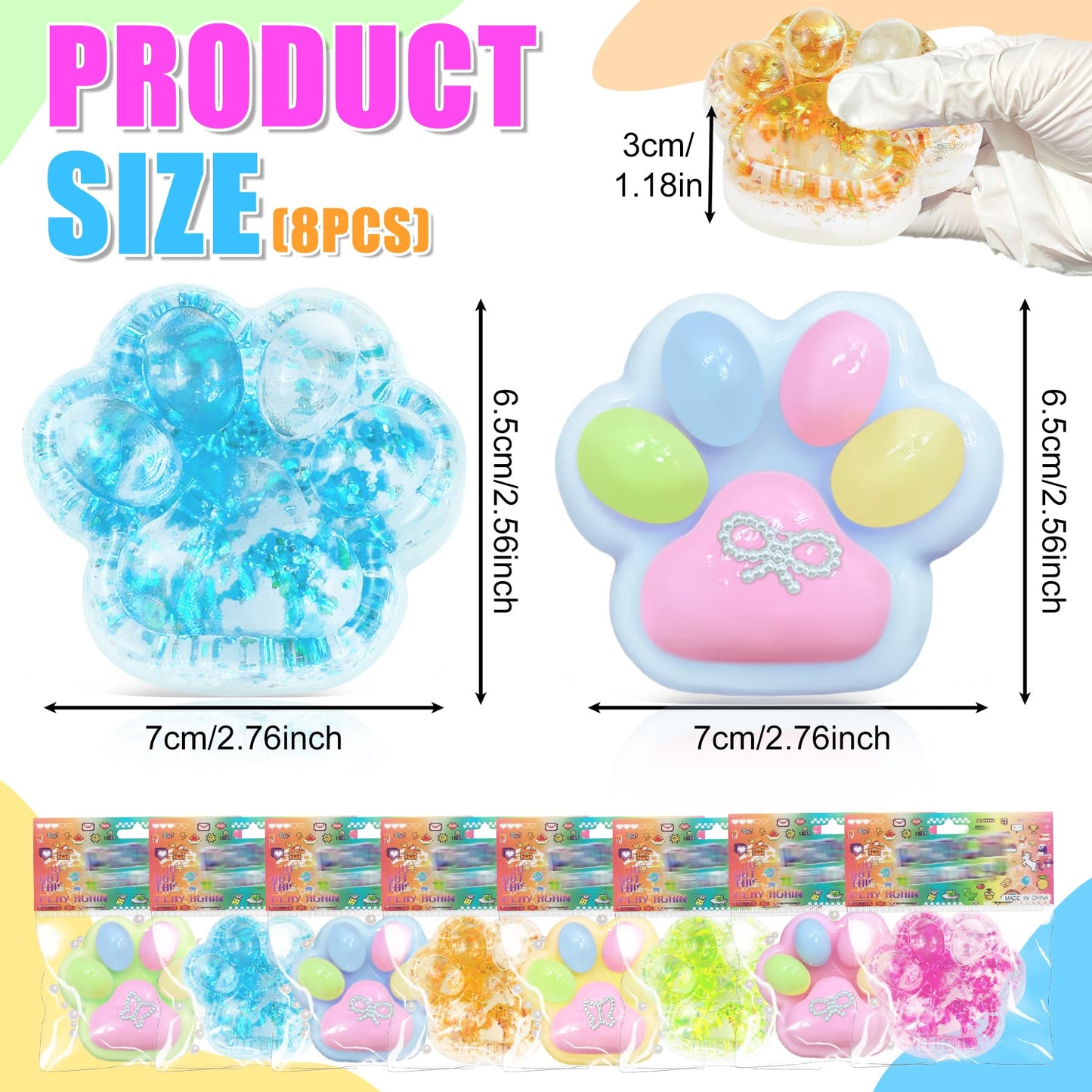 XPQKDC 4Pcs Taba Squishies Cat Paw, Stress Relief Fidget Squeeze Toys for Adults Kids, Cute Kawaii Soft Sensory Toys, Handmade S